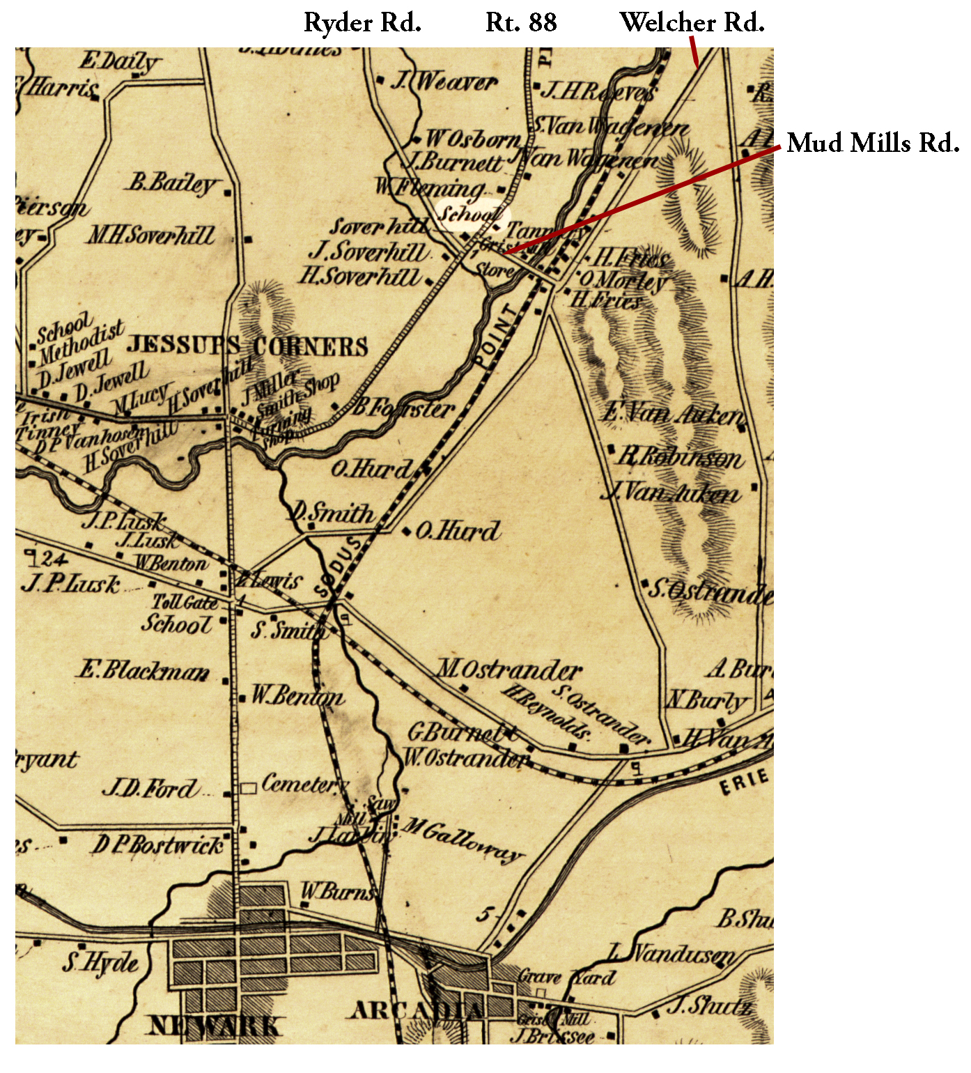 1853 Wayne County Arc-16 Excerpt Map